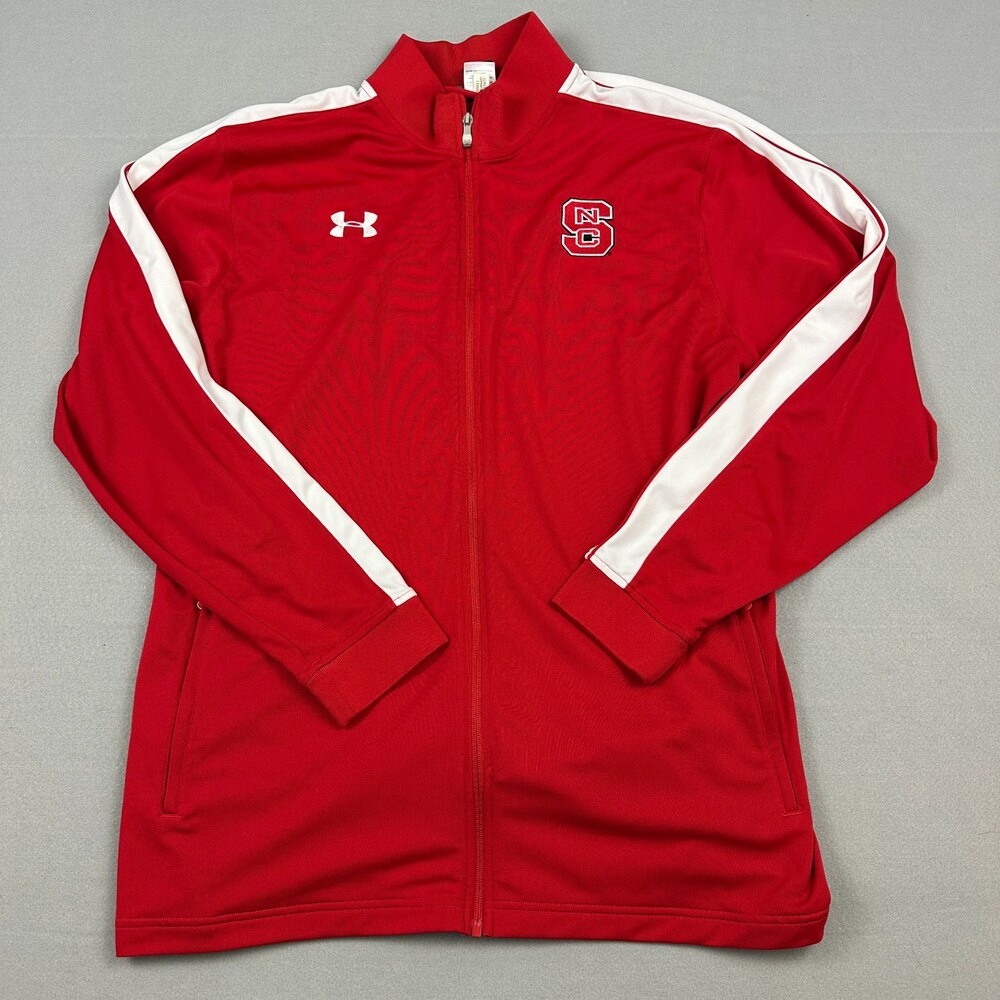 NC State Wolfpack Track Jacket Men Extra Large Red Under Armour Full Zip NCAA XL